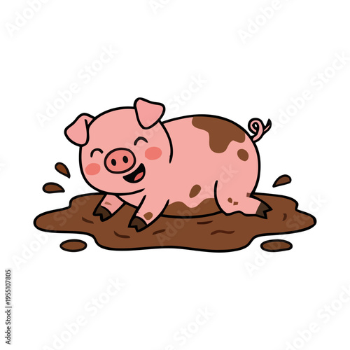 Cute pigs playing in the mud