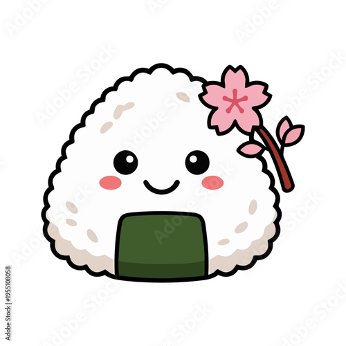 A cute cartoon onigiri character, a Japanese rice ball wrapped in seaweed, stands smiling and waving on a clean white background.