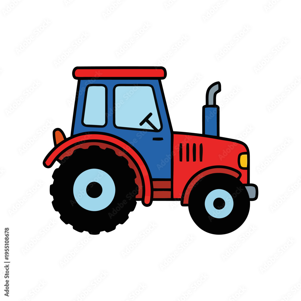 Obraz premium Red tractor, clear flat vector, illustration artwork 