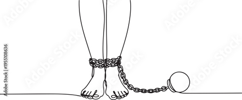 Bare Feet Shackled with Chain and Ball vector illustration