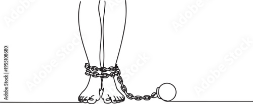 Ankles Bound by Chain and Ball in Line Art feet
