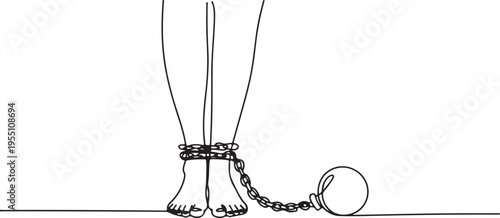 Person's Legs Shackled with Ball and Chain feet ankles