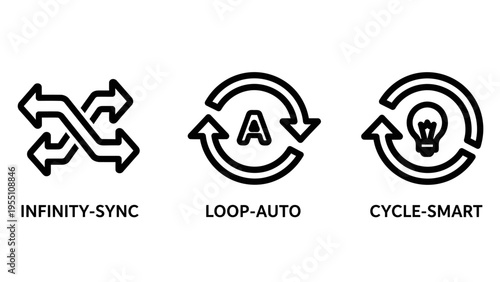 Infinity sync, auto, and cycle smart icons - vector graphics for automation, repetition, and continuous process concepts