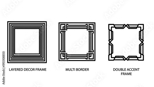 Stylized black and white decorative frames and borders in a simple outline style, suitable for interior design or graphic embellishments