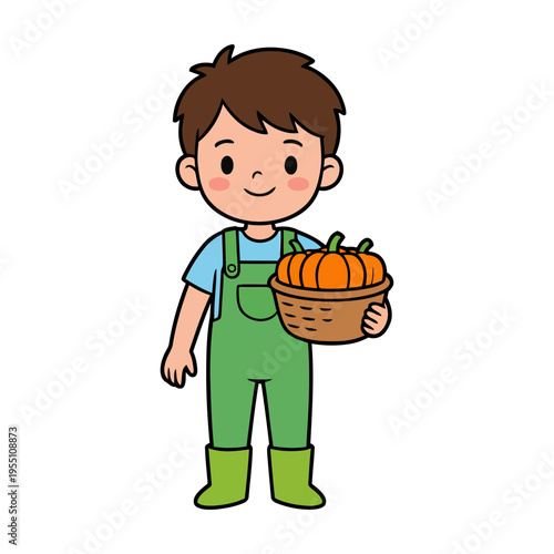 farmer carries pumpkins in a basket after they have been harvested