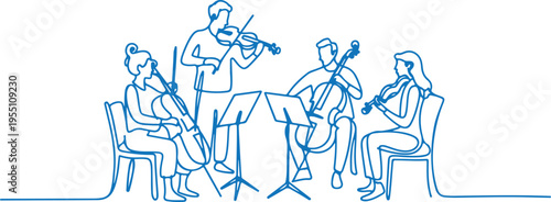 Blue Line Art Orchestra Playing String Instruments