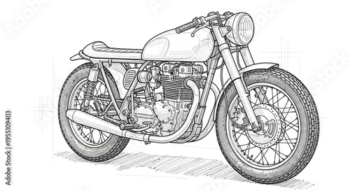 Hand Drawn Sketch of a Vintage Cafe Racer Motorcycle