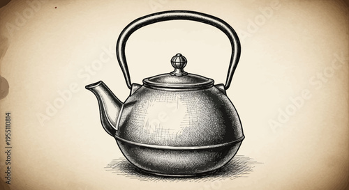 Vintage Engraved Tea Kettle Illustration