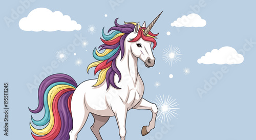 Majestic Unicorn with Rainbow Mane and Sparkling Magic Effects