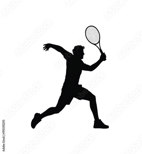 Black silhouette of a tennis player hitting a ball with a racket vector illustration EPS PNG file