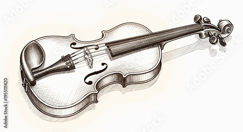 Detailed Pencil Sketch Drawing of a Classical Violin