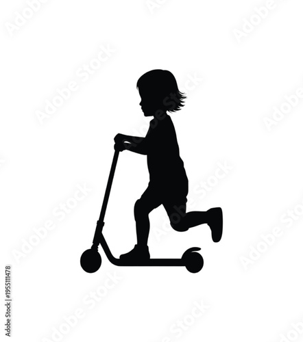 Black silhouette of a child riding a scooter vector illustration EPS PNG file