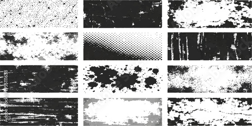 Grunge banner set with textured black design elements