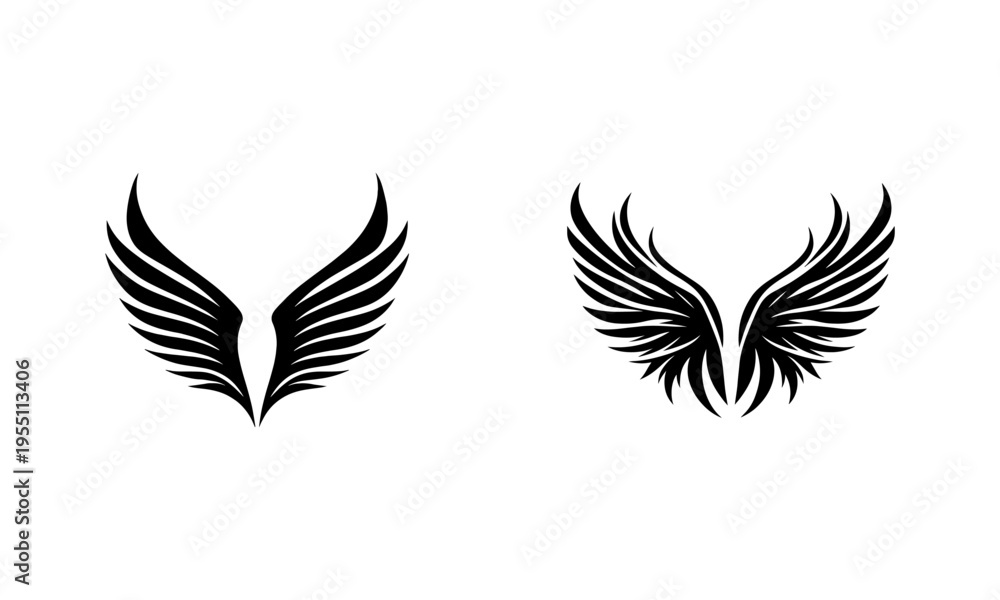 Fototapeta premium Wings Silhouettes and Vector Set in Black and White Collection