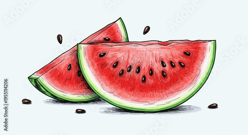Hand Drawn Illustration of Fresh Watermelon Slices