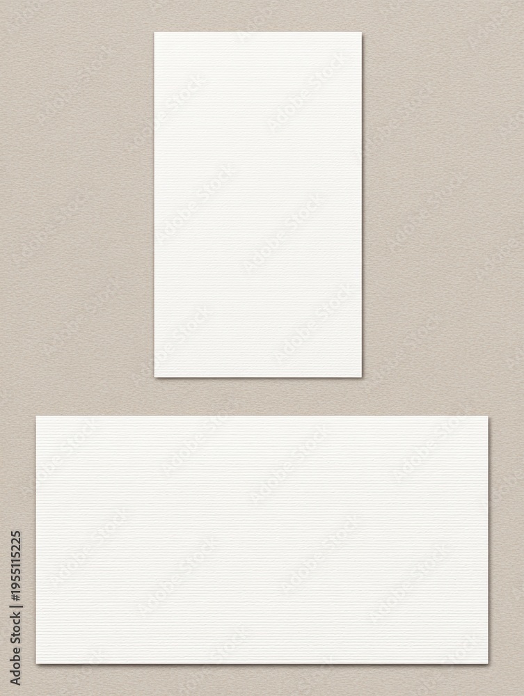 Fototapeta premium Minimal Blank Paper Mockup Set with Vertical and Horizontal Cards on Beige Textured Background , Clean Stationery Template for Branding, Business Identity and Design Presentation