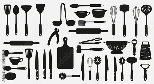Set of Kitchen Utensils Silhouette Icons