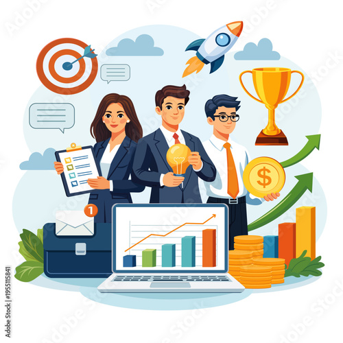 Business Growth and Success Concept with Teamwork, Analytics and Financial Chart