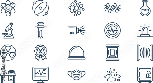 A comprehensive collection of scientific research, technology, and laboratory-related outline icons.