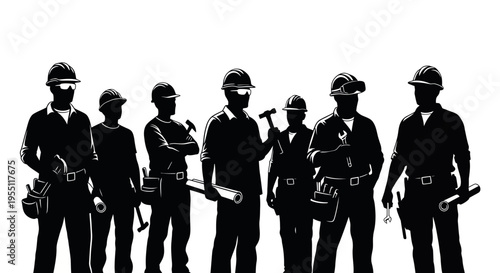 Group of Construction Workers Silhouette Illustration