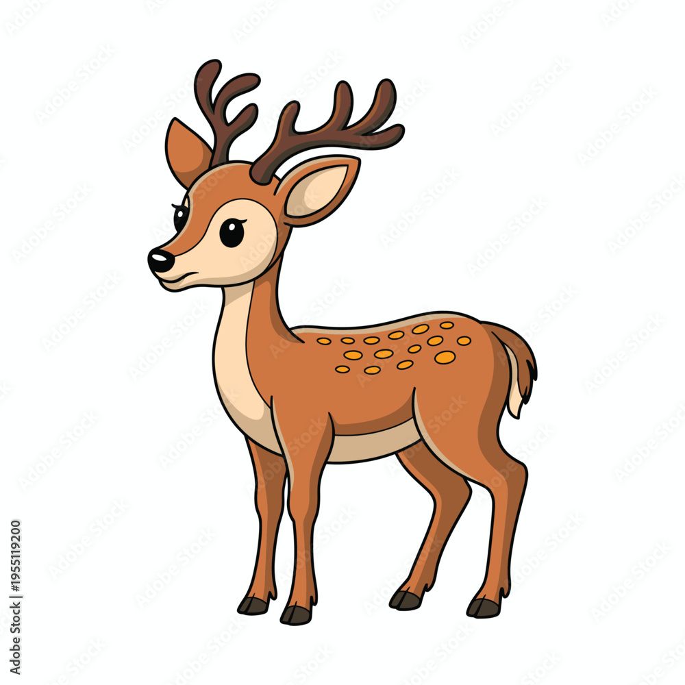 Fototapeta premium Cute cartoon deer vector illustration isolated on white background with antlers and winter theme