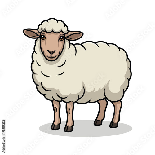 Cute cartoon sheep vector illustration on farm with white wool and happy expression
