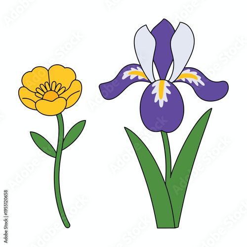 Bouquet of colorful spring flowers with yellow and blue tulips