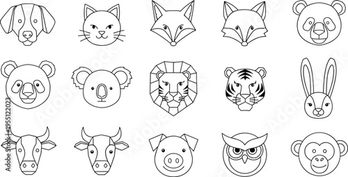 Collection of stylized animal faces in a simple line art design