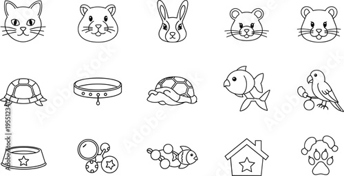 Collection of cute cartoon pet icons and accessories for animal lovers