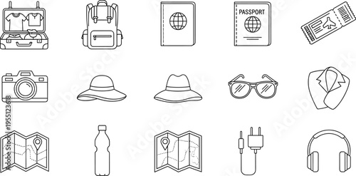 Collection of travel essentials and accessories for a vacation trip