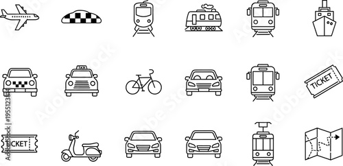 Transportation icons for travel and navigation concepts