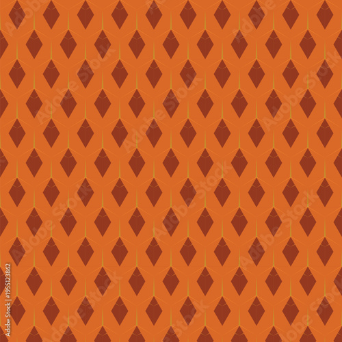 Seamless vector pattern with repeating dark orange rhombus shapes on a lighter orange background, creating a textured geometric design perfect for digital and print media.