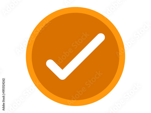 Orange Check Mark Icon PNG – Checkmark Tick Symbol for Approval, Verified Success Badge, Isolated on Transparent Background
