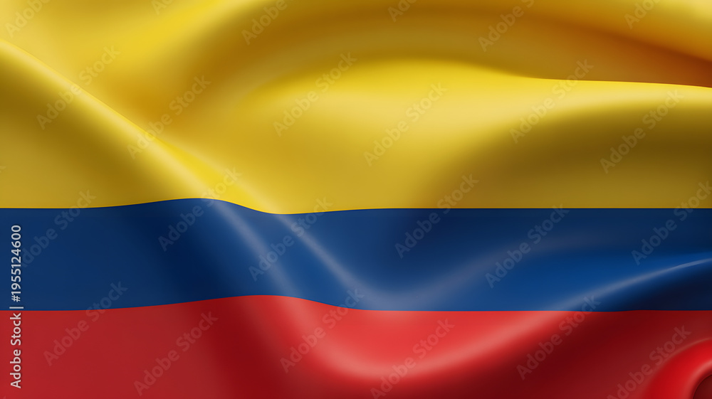 Obraz premium Stunning Colombian flag waving majestically, a symbol of national pride and vibrant culture, perfect for patriotic displays and global events