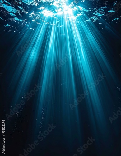 Underwater Light Rays Blue Ocean Surface Sunbeams Shine Through Deep Water