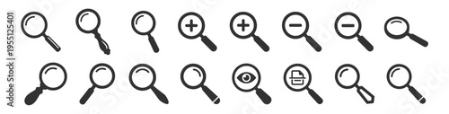 magnifying glass icons set vector illustration collection search loupe lens tool on transparent background