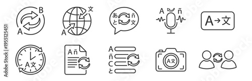 language translation icons set line style isolated on transparent background