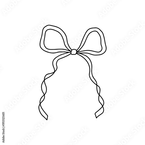 Whimsical coquette bow ribbon in black outline. Perfect for wedding invites, fashion prints, and social media. Romantic vintage