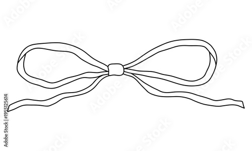 Whimsical coquette style bow ribbon. Hand-drawn black outline illustration, elegant and feminine decorative design, perfect for girly, fashion, romantic, or holiday themes.