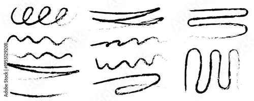Scribble pen scratches set. Doodle pencil stroke, hand drawn underline marks