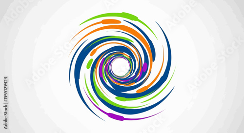 Colorful abstract swirling vortex or whirlpool design with dynamic brush strokes and gradients on a light background