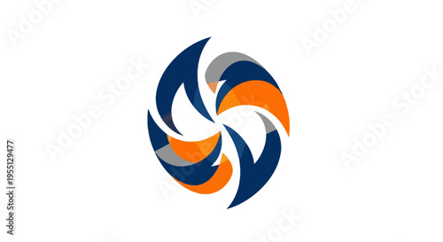 Abstract swirling vortex graphic logo design with orange, gray, and blue colors on a white background, perfect for technology or modern brands