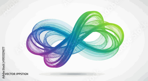 Dynamic fluid rainbow gradient line art forming an abstract infinity symbol, representing endless energy, creative flow, and boundless possibilities in a modern digital design context