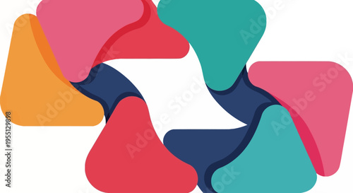 Colorful Abstract Geometric Shape Resembling a Camera Shutter or Rotating Element with Multiple Segments