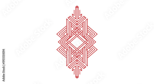 Elegant interlaced geometric pattern in red, evoking a sense of symmetry and sophistication