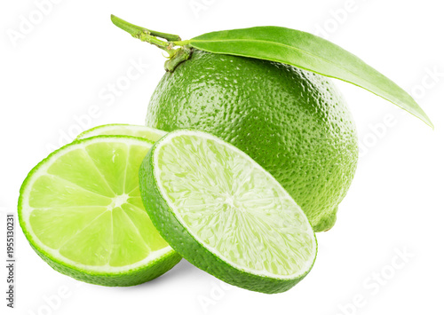Lime with leaf isolated on white background