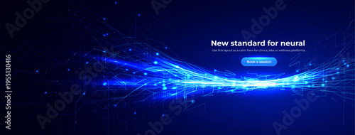 Abstract Digital Transformation AI Neuronal Connection Overflow Light Lines, Blue Neon Glowing Pathway. Innovate Neural Scientific Complex Researching. Neuro Science Research. Vector Illustration