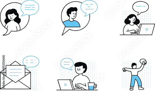people communicating and working icon bundle set minimalist