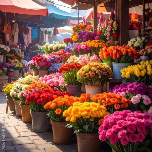 Wallpaper Mural Vibrant Flower Stall Displaying Colorful Bouquets Outdoors Under Bright Sunlight Torontodigital.ca