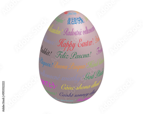 Happy easter in colorful all languages, 3D egg in words art  typography. Vector illustration isolated on white background